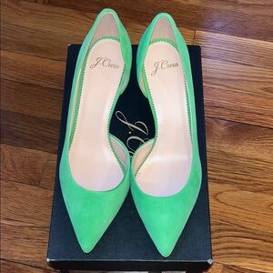 NIB J. Crew Colette suede pump in vivid lime, size 7